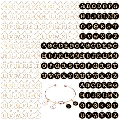 Bucherry 208 Pcs Letter Metal Charms for Jewelry Making Mix Initial Double Side Charms for DIY Bracelet Necklace Making - color: Black and White, style: Letter