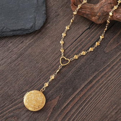 Personalized Heart Locket Necklace for Women Stainless Steel- Heart Necklace - color: Gold-I