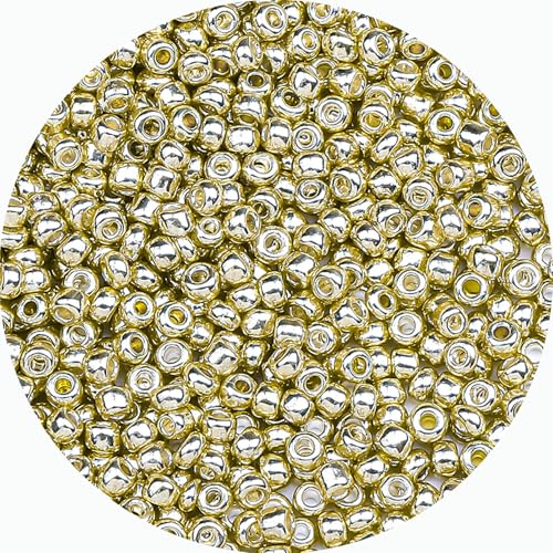 Legefo 4mm Glass Seed Beads Bulk, Bright Gold 6/0 Small Mini Pony Seed Beads, Tiny Round Craft Bead for Bracelet Necklace Wrist Jewelry Making Beading Weaving DIY Crafts Supplies, 1000pcs - color: Bright Gold