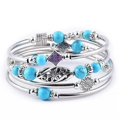 Boho Wrap Beaded Bracelet for Women – Handmade Natural Stone Jewelry – Stainless Steel Adjustable Ethnic Chic Gift - color: Turquoise Stone