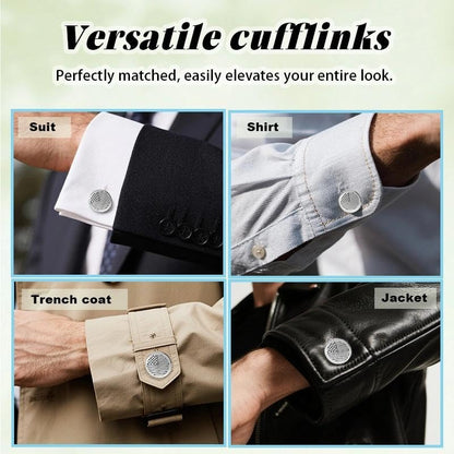 Silver Cufflinks for Men Wedding Engagement Gifts for Him Cuff Links 2Pcs Round Stainless Steel Engraved Cufflink for Shirt - color: American Flag