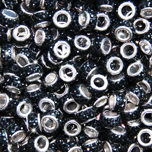 60Pcs Rhinestone Large Hole Beads Spacer Beads Black European Craft Big Beads Large Hole Rhinestones Lampwork Murano Bead Fairy Wand Garden Beads for DIY Bracelet Necklace Jewelry Making Supplies - color: Black, size: 60pcs