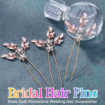 Heread Leaf Bride Wedding Hair Pins Crystal Bridal Head Dress Pearl Hair Accessories for Women and Girls (Pack of 3) (A Rose Gold) | Silver and Gold and Rose Gold Leaf Bridal Hair Clip Silver Rhinestone Pieces for Brides - color: A Rose Gold