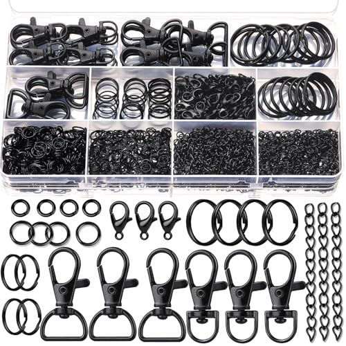 Teenitor 524PCS Keychain Making Kit, Keychain Craft Supplies Key Chain Clips, Lanyard Snap Hooks， Key Rings and Jump Rings for Keychain Making Supplies Jewelry Lanyard Making, Keychain Kit Black - color: Black