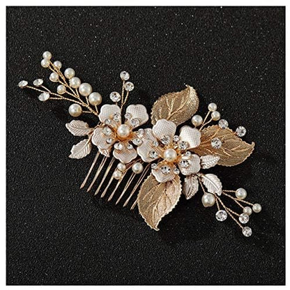SWEETV Gold Wedding Hair Comb-Handmade Bridal Hair Clip Wedding Hair Accessories for Women - color: Gold-A