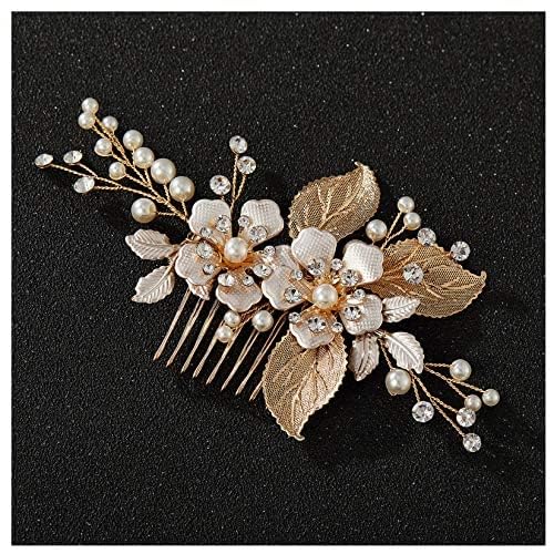 SWEETV Gold Wedding Hair Comb-Handmade Bridal Hair Clip Wedding Hair Accessories for Women - color: Gold-A
