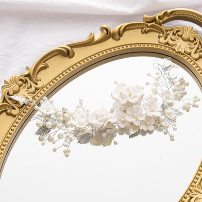 Flower Bride Wedding Hair Vine Silver Rhinestone Leaf Hair Accessories Headband for Women and Girls