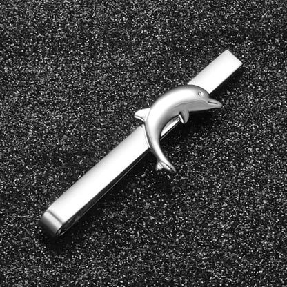 Silver Tie Clip for Mens Stainless Steel Novelty Feather Bat Bee Tie Bar Suitable For Necktie Bar Clip - style: Dolphins Tie Clip