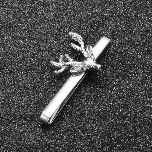 Christmas Tie Clips for Men 14k Gold Plated Silver Tie Pins with Cute Animal Deer/Lion/Dog/Cat Tie Bars Necktie Suit Tie Accessories Jewelry - style: Christmas Deer Tie Clip