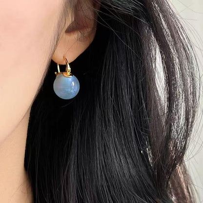 HUGE TOMATO Elegant 925 Sterling Silver Pearl Drop Earrings for Women, 14K Gold Plated Dangle Stud Earrings, Hypoallergenic Large Pearl Hoop Earring dangling 12mm - color: Opal