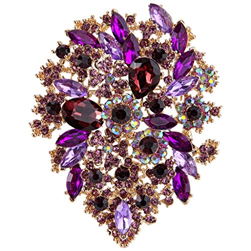 EVER FAITH Women's Austrian Crystal Vintage Style Flower Leaf Cluster Brooch Pendant - color: Purple Gold-Tone