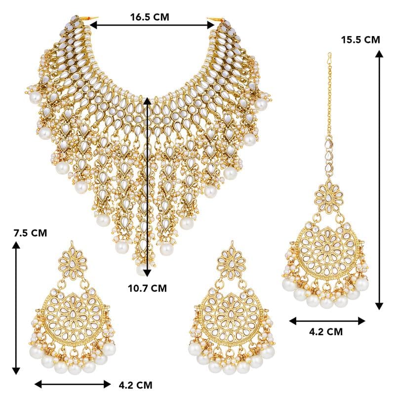 Aheli Elegant Indian Wedding Wear Faux Kundan Studded Choker Necklace with Maang Tikka Set Ethnic Fashion Jewelry for Women Maroon Kundan & Pearl Drop - color: White