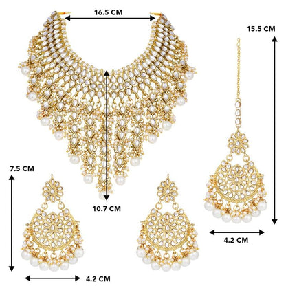 Aheli Elegant Indian Wedding Wear Faux Kundan Studded Choker Necklace with Maang Tikka Set Ethnic Fashion Jewelry for Women Maroon Kundan & Pearl Drop - color: White