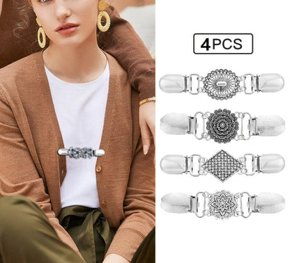 Vintage Sweater Clips Shawl Dresses Shirt Clips Retro Cardigan Collar Chain Clips Brooch Pins for Women - style: Style 2