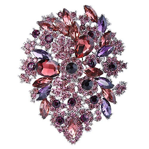 EVER FAITH Women's Austrian Crystal Vintage Style Flower Leaf Cluster Brooch Pendant - color: Purple Red Silver-Tone