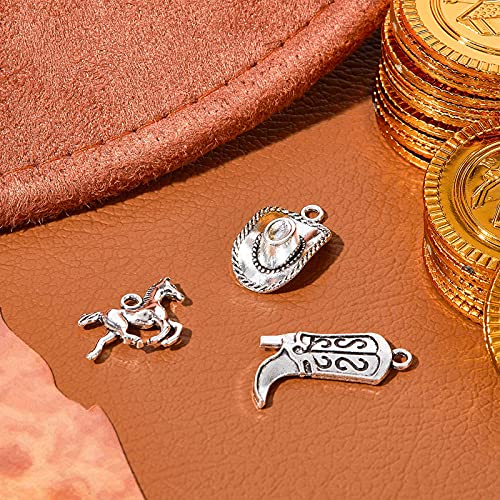 Junkin 90 Pieces Western Cowboy Charms for Jewelry Making Pendants Alloy Antique Boot Hat Silver Horse Cowboy Mini Cowgirl Charms for Earrings Bracelet Necklace
