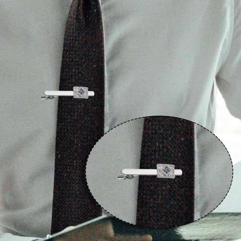 Tuxedo Studs Rhinestone Tie Clip for Men French Cuff Links Tie Bar Clip Suit Shirt Accessories for Men Wedding Business Crystal Cufflinks Necktie Clips - color: Silver-B