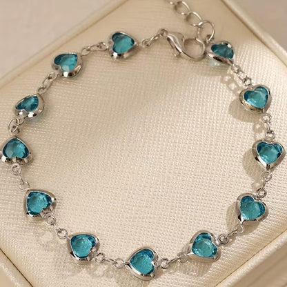 1pc Heart Shape Bracelet With Colorful Rhinestone Beads,Small And Fresh Style(No Box) Valentines,Mother's Day,Gift - color: Silver-Green, size: One Size