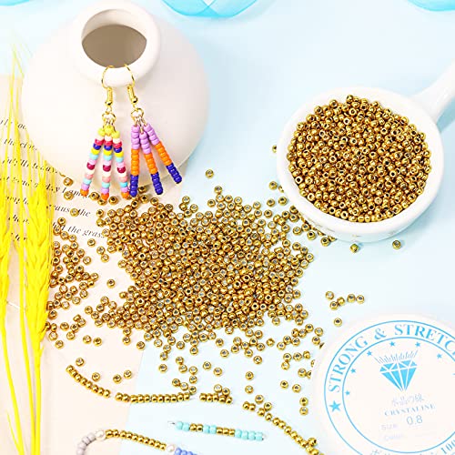 Bala&Fillic Golden Color 3mm Seed Beads About 3600pcs/100Grams in Bag, 8/0 Glass Craft Beads for Making Bracelet and Necklace (Golden) - color: Golden