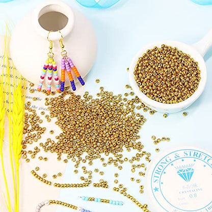 Bala&Fillic Golden Color 3mm Seed Beads About 3600pcs/100Grams in Bag, 8/0 Glass Craft Beads for Making Bracelet and Necklace (Golden) - color: Golden