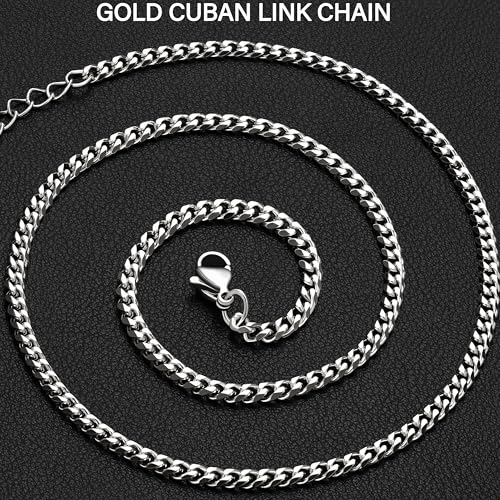 WomenGifts Cuban Link Chain Necklace for Women, Waterproof 14k Gold Silver Plated Chain Choker, Non Tarnish Stainless Steel Jewelry, 3.5/5/6/8/11mm,14/16/18 Inch Thin&Chunky&Thick - color: Silver, style: 3.5MM-16"