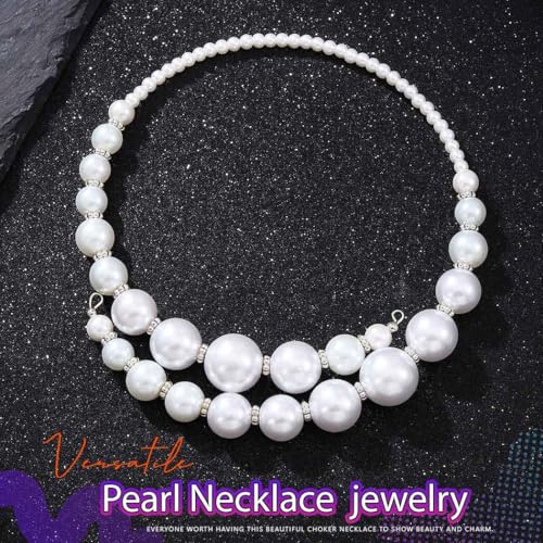 Pearl Choker Chunky Necklace White Prom Neck Accessories for Women