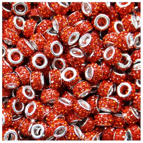 200Pcs Rhinestone Large Hole Beads Spacer Beads Orange European Craft Big Beads Large Hole Rhinestones Lampwork Murano Bead Fairy Wand Garden Beads for DIY Bracelet Necklace Jewelry Making Supplies - color: Orange, size: 200pcs