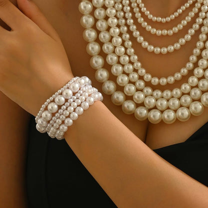 Pearl Bracelets for Women Simulated Pearl Beaded Bracelet White Pearls Stackable Stretch Bracelet Set Multilayered Elastic Pearls Bracelets for Women Bridesmaid Bridal Jewelry - color: pearl