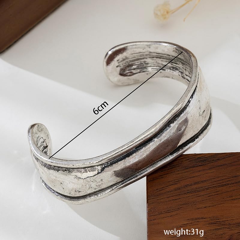 Handmade 925 Sterling Silver Bangle Bracelets For Women Irregular Hammered Cuff Bangles Texture Bangle Bracelets Open Adjustable Cuff Bangles For Women Wide Band Bangles Simple Statement Bangle Gifts - color: C