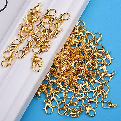Drema 100Pcs Jewelry Clasps with Open Jump Rings,Small Metal Alloy Lobster Claw Clasps Clip for Handmade Necklace, Bracelet Jewelry Making Accessories Fastener Hook,12mm x 6mm (Gold) D22L