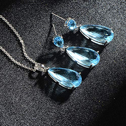 Wedding Jewelry Set for Bridesmaids - Sterling Silver Teardrop CZ Crystal Cubic Zirconia Rhinestone Diamond Bridal Necklace Earrings Set for Bride Mother of Bride Party Prom Birthstone Costume Jewelry - color: Mar-Aquamarine