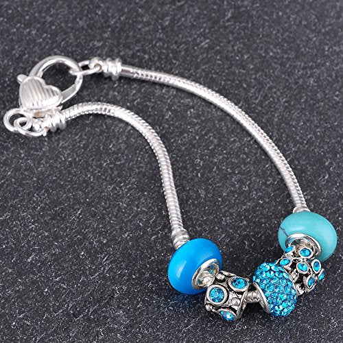 RUBYCA 5pcs White Silver Plated Heart Lobster European Snake Chain Bracelet fit Charm Beads 7.5" - color: 5pcs, size: 19 CM