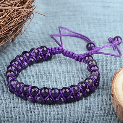 MASSIVE BEADS Double Layer Natural Chakra Healing Power Crystals Macrame Bracelet Yoga Stone Beads Gemstone Meditation Relax Anxiety Bangle for Unisex Women Men - color: Amethyst, size: 4mm