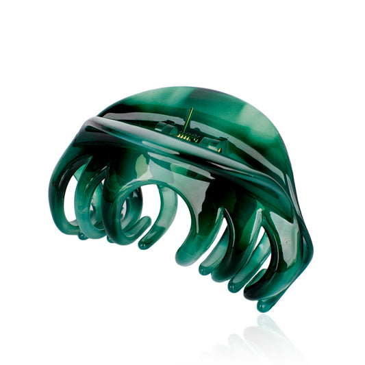 Rosette Large Chic Styling Organic Glass Hair Claw Clip, Clamps, and Hairpins for Women and Girls - Indoor/Outdoor Hair Grip Barrettes for Thick Hair (Green) - color: Green