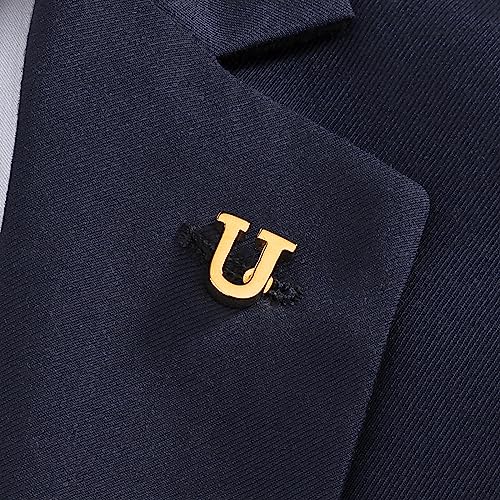 Initial Lapel Pin for Men Women, Brooch Pins for Men Suits, Metal Button Pins in 18K Gold and Silver Tone. - color: Gold-U