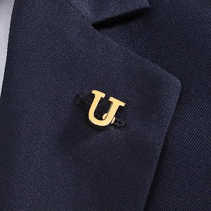 Initial Lapel Pin for Men Women, Brooch Pins for Men Suits, Metal Button Pins in 18K Gold and Silver Tone. - color: Gold-U
