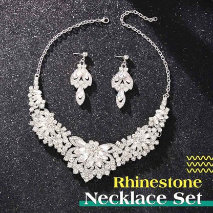 Yonamix Gold Jewelry Set Wedding Rhinestone Necklace Sets for Women | Formal Prom Dinner Party Gala Night Crystal Flower Necklaces Earrings - color: B Silver