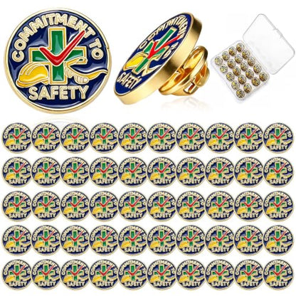12/24/50 Pack Commitment to Safety Award Employee Gold Enamel Lapel Pin Safety Recognition Lapel Pins Reward Gifts Staff Appreciation Recognition Award Gifts 7/8 Inch - style: Helmet