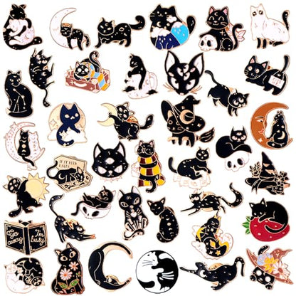 Giegxin 40 Pcs Cat Enamel Pins for Backpacks Cute Black Cat Brooches Gothic Lapel Pins for Clothes Bags Accessories Classroom - style: Black Cat