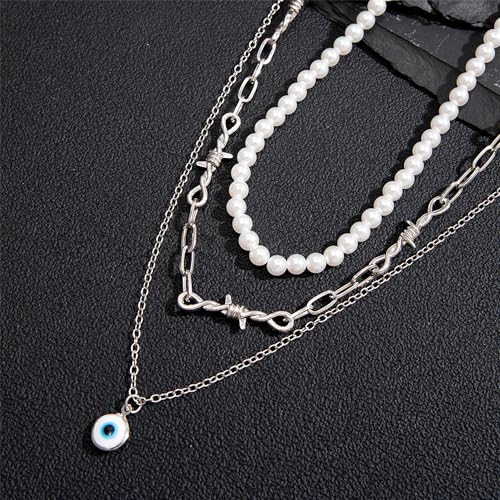 925 Sterling Silver Necklace for Women Trendy, Charming Layered Necklace with Cubic Zirconia Pendant for Her Womens Dainty Diamond Choker Necklaces Holiday Jewelry Gifts for Mom Wife Daughter Lover - color: Evil Eye Necklace-silver03