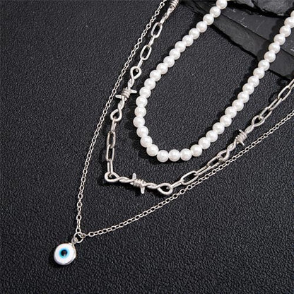 925 Sterling Silver Necklace for Women Trendy, Charming Layered Necklace with Cubic Zirconia Pendant for Her Womens Dainty Diamond Choker Necklaces Holiday Jewelry Gifts for Mom Wife Daughter Lover - color: Evil Eye Necklace-silver03