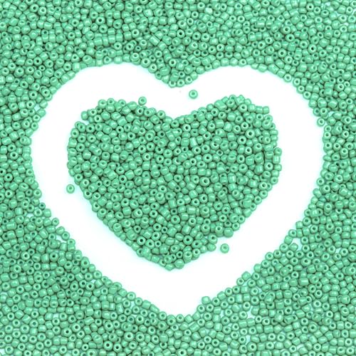 2mm Glass Seed Beads Bulk, Light Green 12/0 Tiny Round Seed Bead, Small Mini Pony Craft Beads for Bracelet Necklace Wrist Jewelry Making Beading Weaving DIY Crafts Supplies - color: Light Green