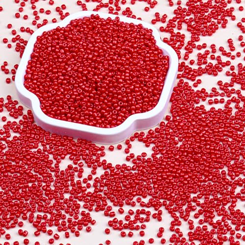 Legefo 4mm Glass Seed Beads Bulk, Bright Red 6/0 Small Mini Pony Seed Beads, Tiny Round Craft Bead for Bracelet Necklace Wrist Jewelry Making Beading Weaving DIY Crafts Supplies, 1000pcs - color: Bright Red