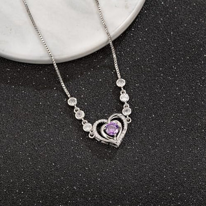 14K White Gold Plated Heart Bracelet for Women, Zircon Inlay Love Heart Charm Chain Bracelet Bangle with Adjustable Length - color: silver-purple