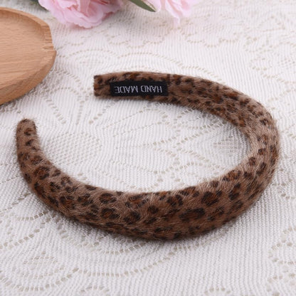 Puffy Leopard Headband Cheetah Print Headbands Hairband Thick Sponge Plush Padded Headband for Washing Face Non Slip Stylish Wild Animal Themed Hair Accessories for Women - color: Brown