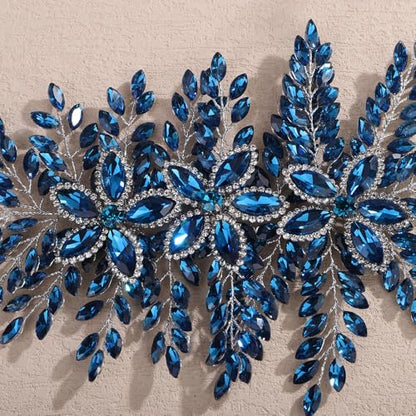 Teyglen Large Full Rhinestone Headband Flower Crystal Bride Wedding Headband Hair Vine Bridal Rhinestone Headpiece Wedding Hair Accessories for Women Party Prom (Peacock blue) - color: Peacock blue