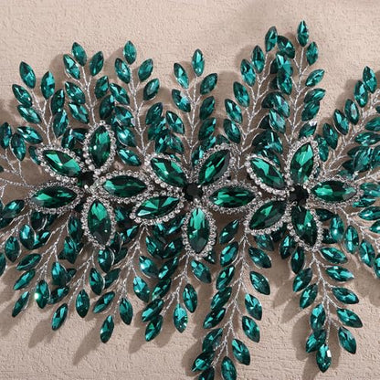 Teyglen Large Full Rhinestone Headband Flower Crystal Bride Wedding Headband Hair Vine Bridal Rhinestone Headpiece Wedding Hair Accessories for Women Party Prom (Green) - color: Green