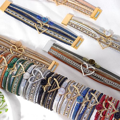 Long tiantian Boho Leather Wrap Bracelets Gifts Trendy Stuff Layered Bangles Bracelets for Women Modern Stackable Infinity Bracelets Bohemian Jewelry Gifts for Women Birthday Gifts - color: B1:bracelets for Women Trendy(gold Heart)