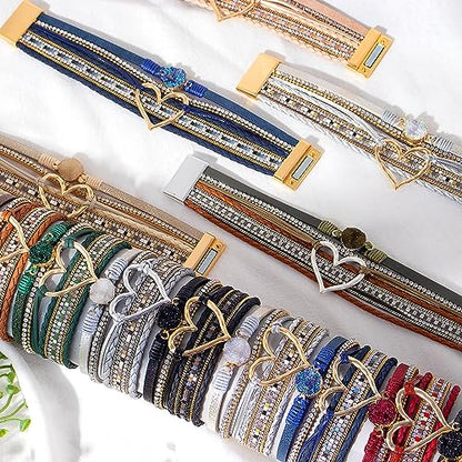 Long tiantian Boho Leather Wrap Bracelets Gifts Trendy Stuff Layered Bangles Bracelets for Women Modern Stackable Infinity Bracelets Bohemian Jewelry Gifts for Women Birthday Gifts - color: B1:bracelets for Women Trendy(gold Heart)