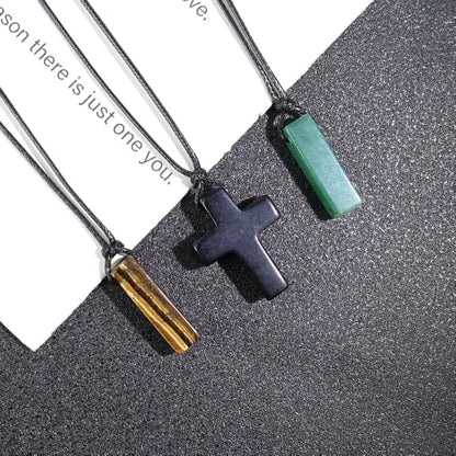 FANASY Natural Gemstone Pendant Necklace for Men Healing Crystal Pendant Adjustable Black Rope Necklace Jewelry Gifts for Women Men - color: Y- Style 1